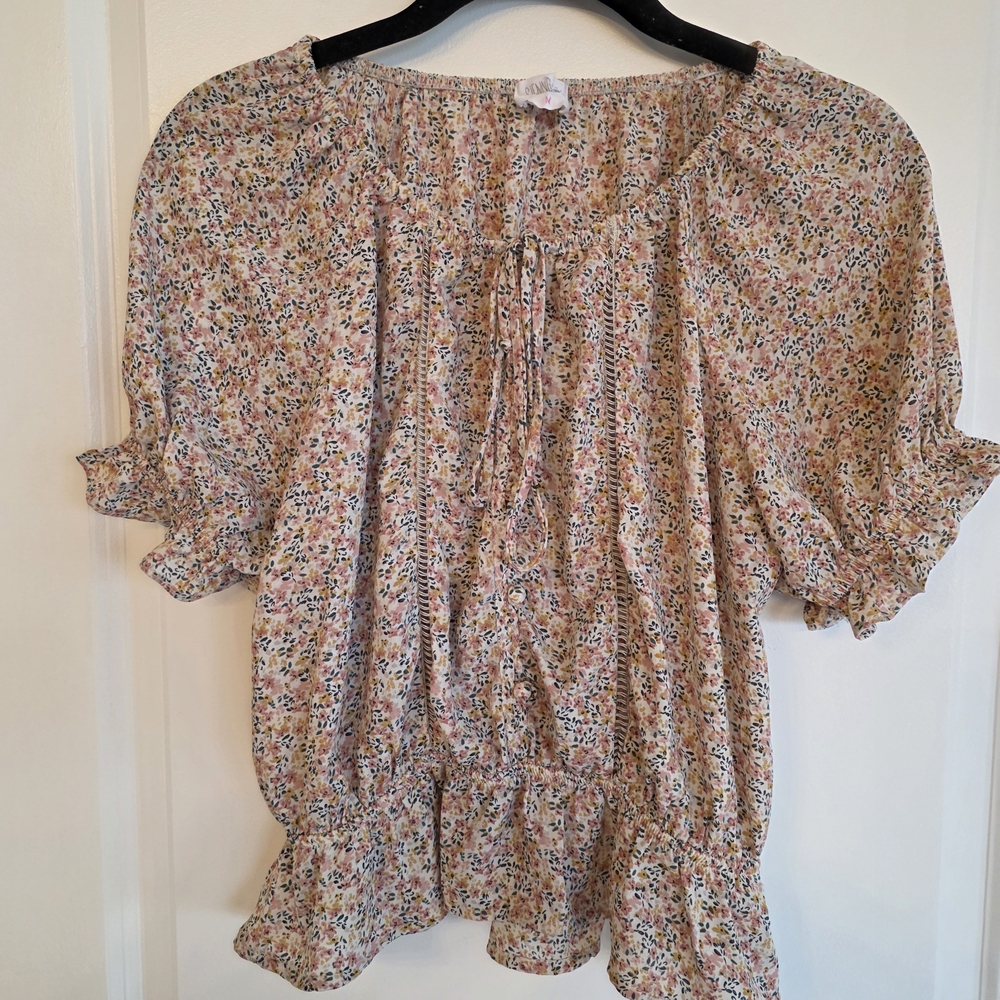 Sienna Sky Floral Peasant Blouse in Pink & Cream